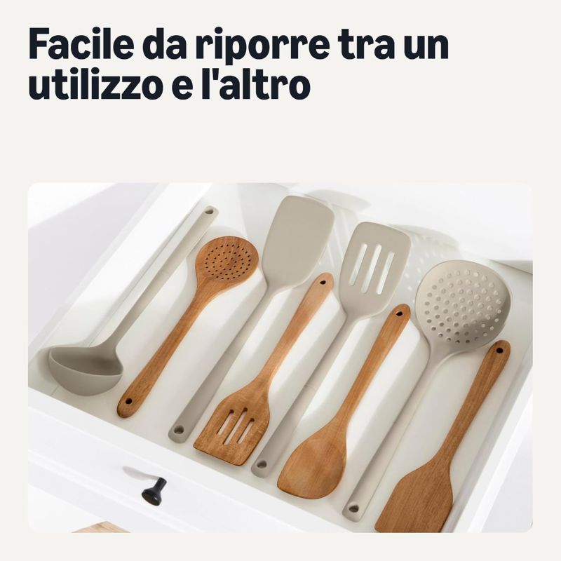 Utensili da Cucina in Legno, Set di 6 Pezzi, Legno di Acacia, Pre-Trattati con Olio, Sicuri per l’Uso con le Pentole - Asset