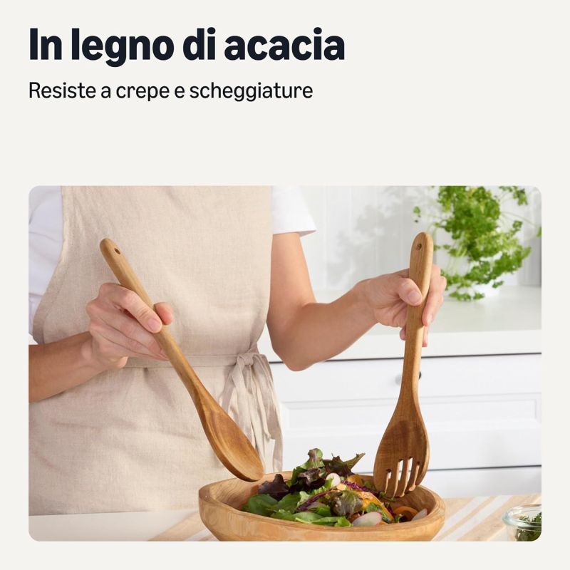 Utensili da Cucina in Legno, Set di 6 Pezzi, Legno di Acacia, Pre-Trattati con Olio, Sicuri per l’Uso con le Pentole - Asset