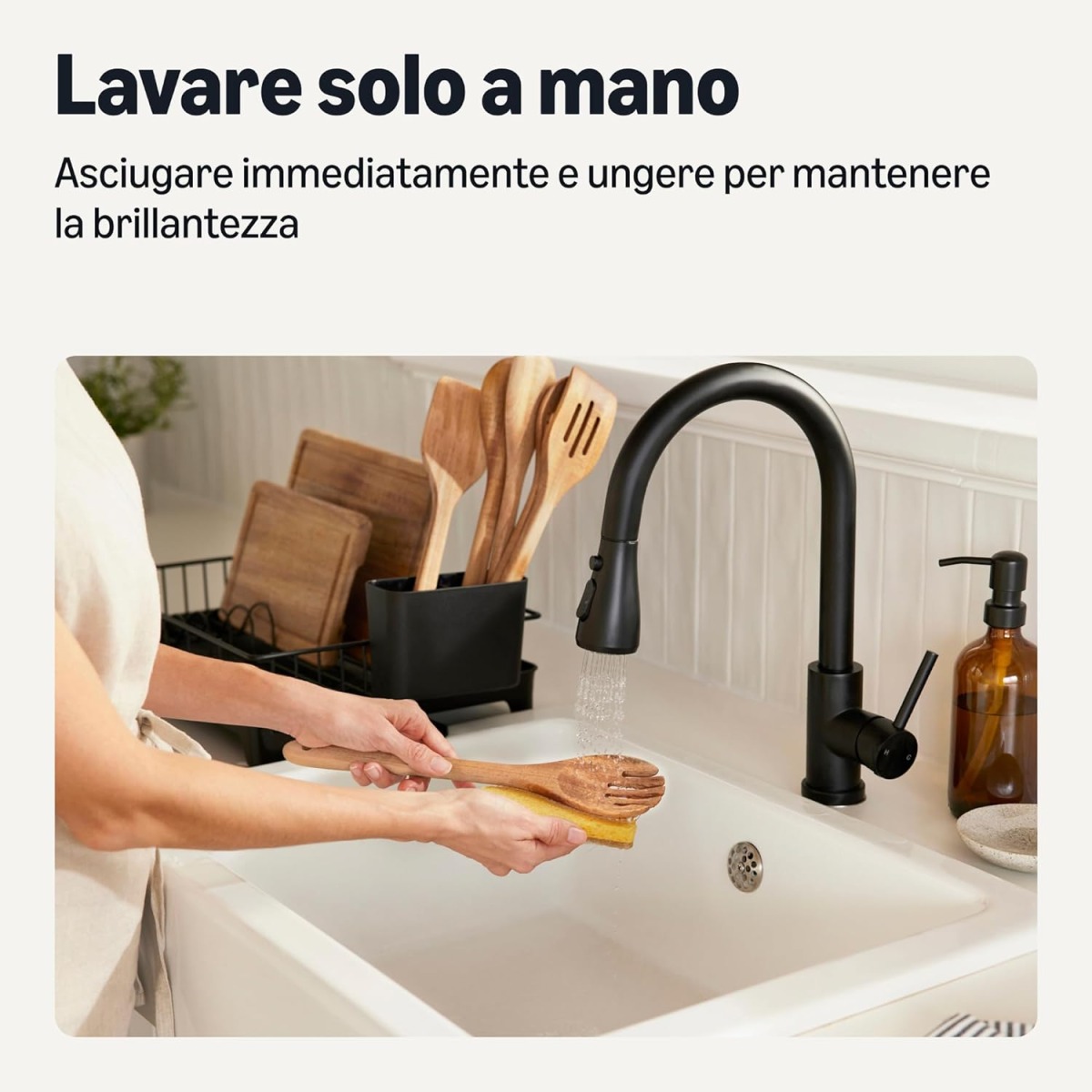 Utensili da Cucina in Legno, Set di 6 Pezzi, Legno di Acacia, Pre-Trattati con Olio, Sicuri per l’Uso con le Pentole - Asset